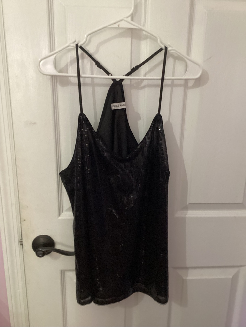 Grace Karin Black Sequin Spaghetti Strap Cami